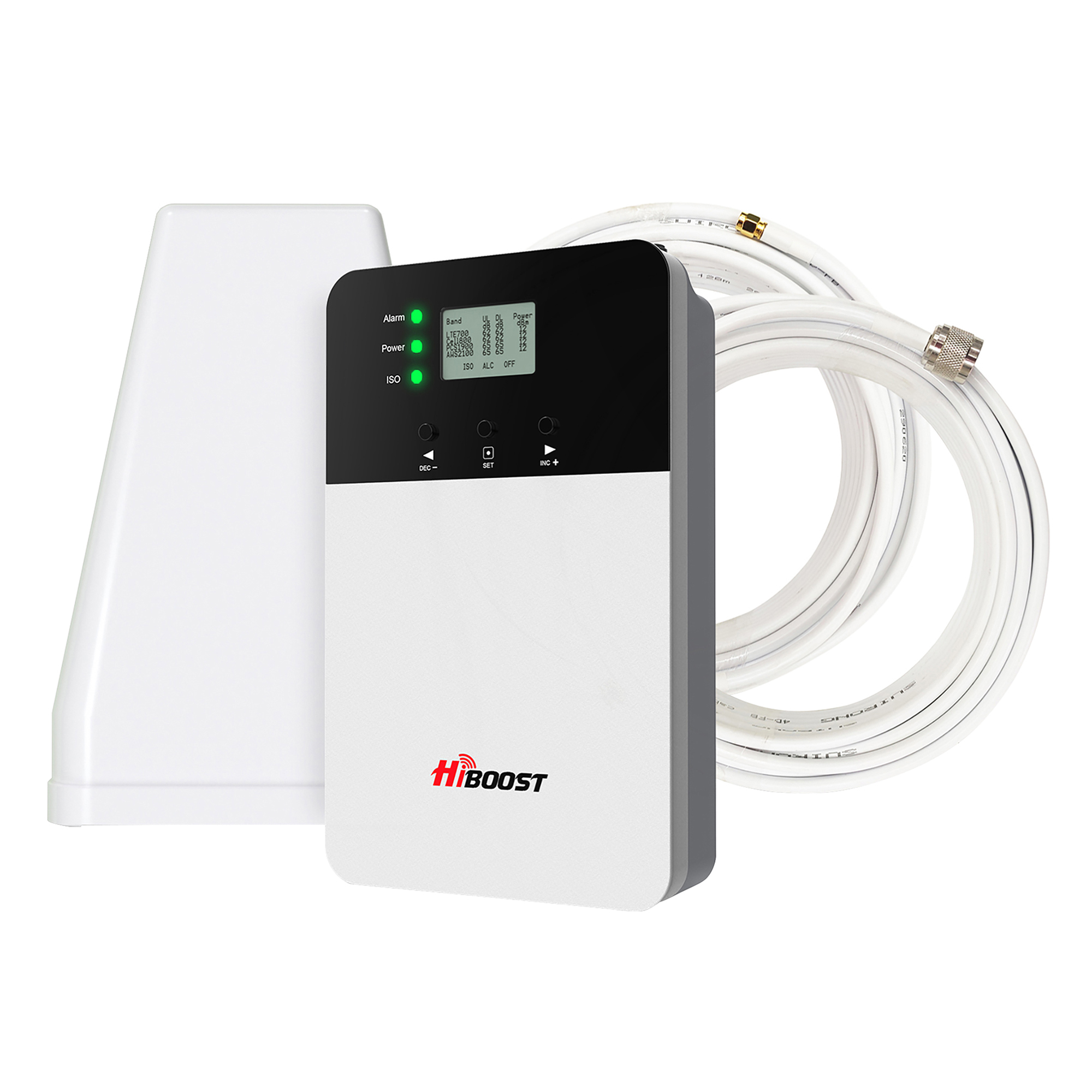 HiBoost 4K Plus Cellular Signal Booster Kit — 65dB Gain, Built-In Indoor Antenna, High-Gain Outdoor Antenna, Model# F10GI-5S-BTW